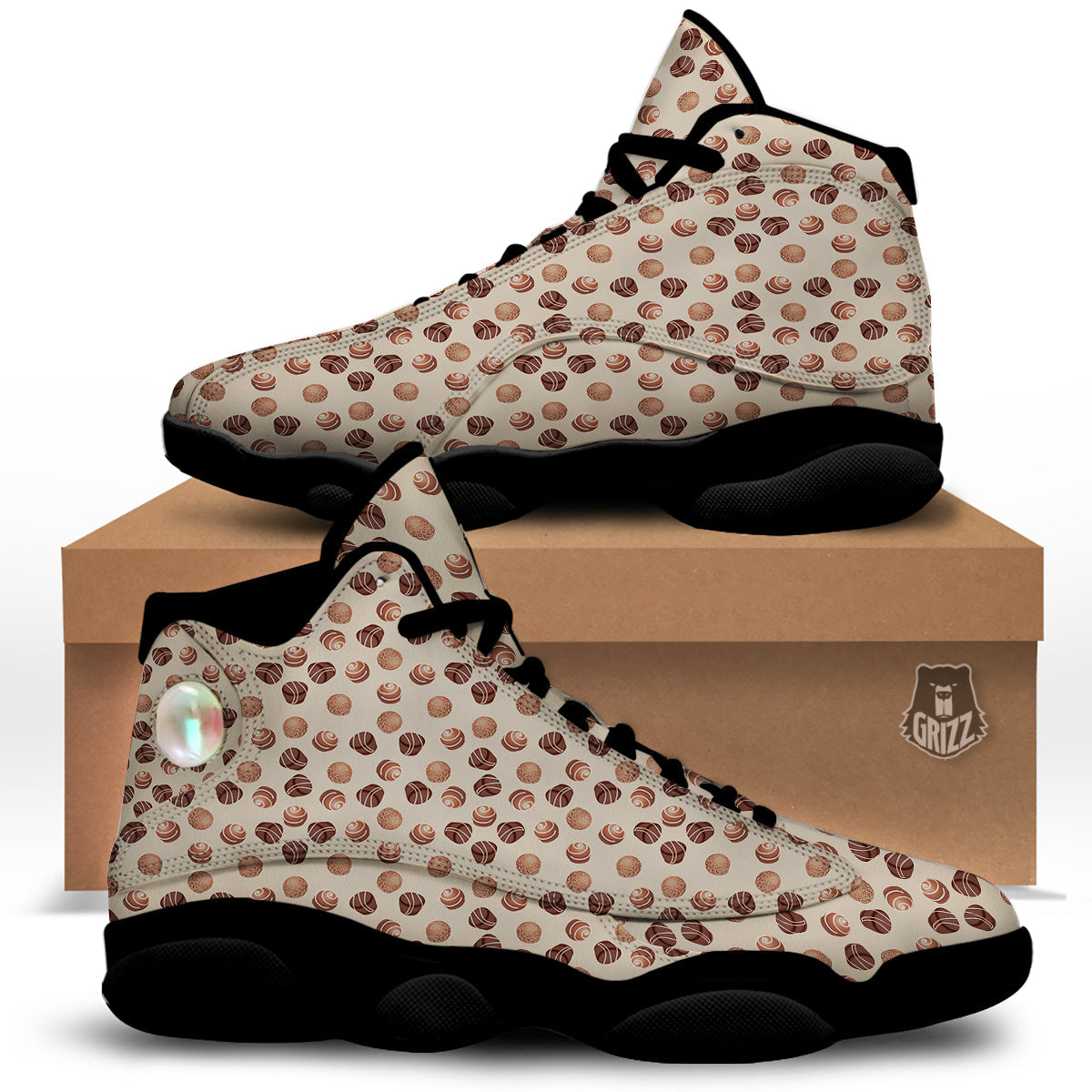 Chocolate Candy Print Pattern Black Basketball Shoes-grizzshop