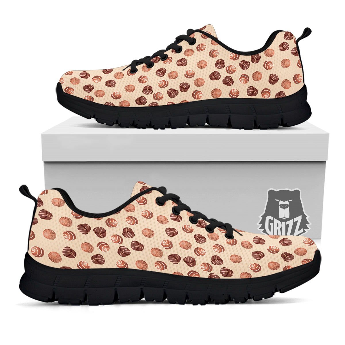 Chocolate Candy Print Pattern Black Sneaker-grizzshop