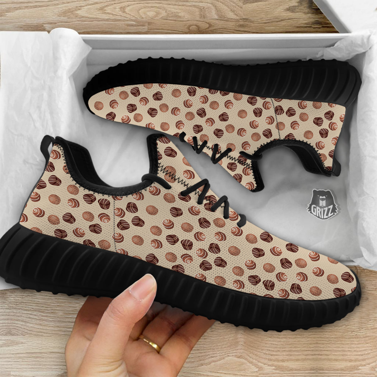 Chocolate Candy Print Pattern Black Walking Shoes-grizzshop