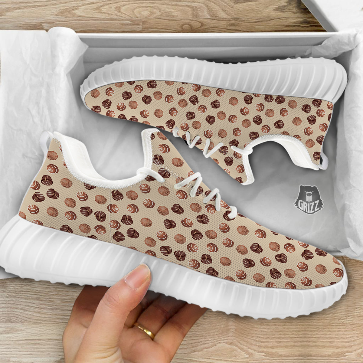 Chocolate Candy Print Pattern White Walking Shoes-grizzshop