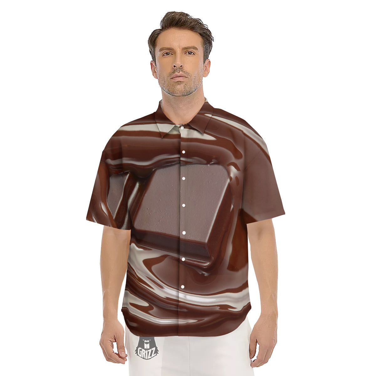 Chocolate Print Men's Short Sleeve Shirts-grizzshop