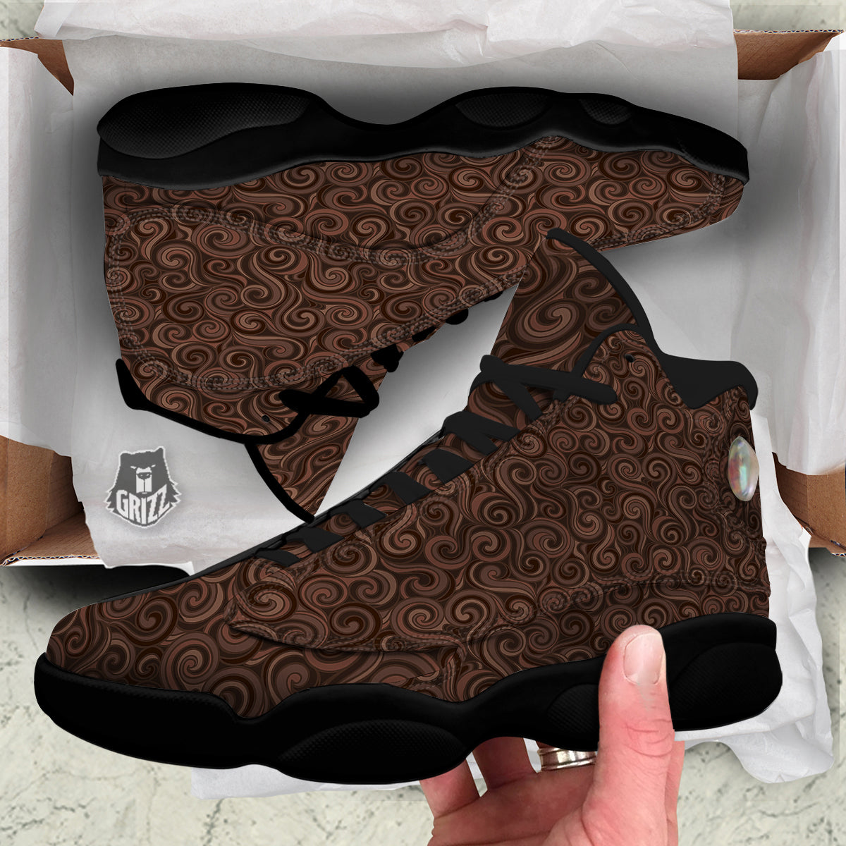 Chocolate Texture Brown Print Pattern Black Basketball Shoes-grizzshop