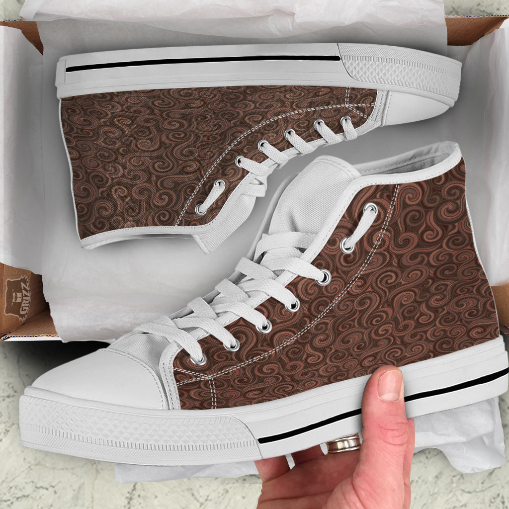 Chocolate Texture Brown Print Pattern White High Top Shoes-grizzshop