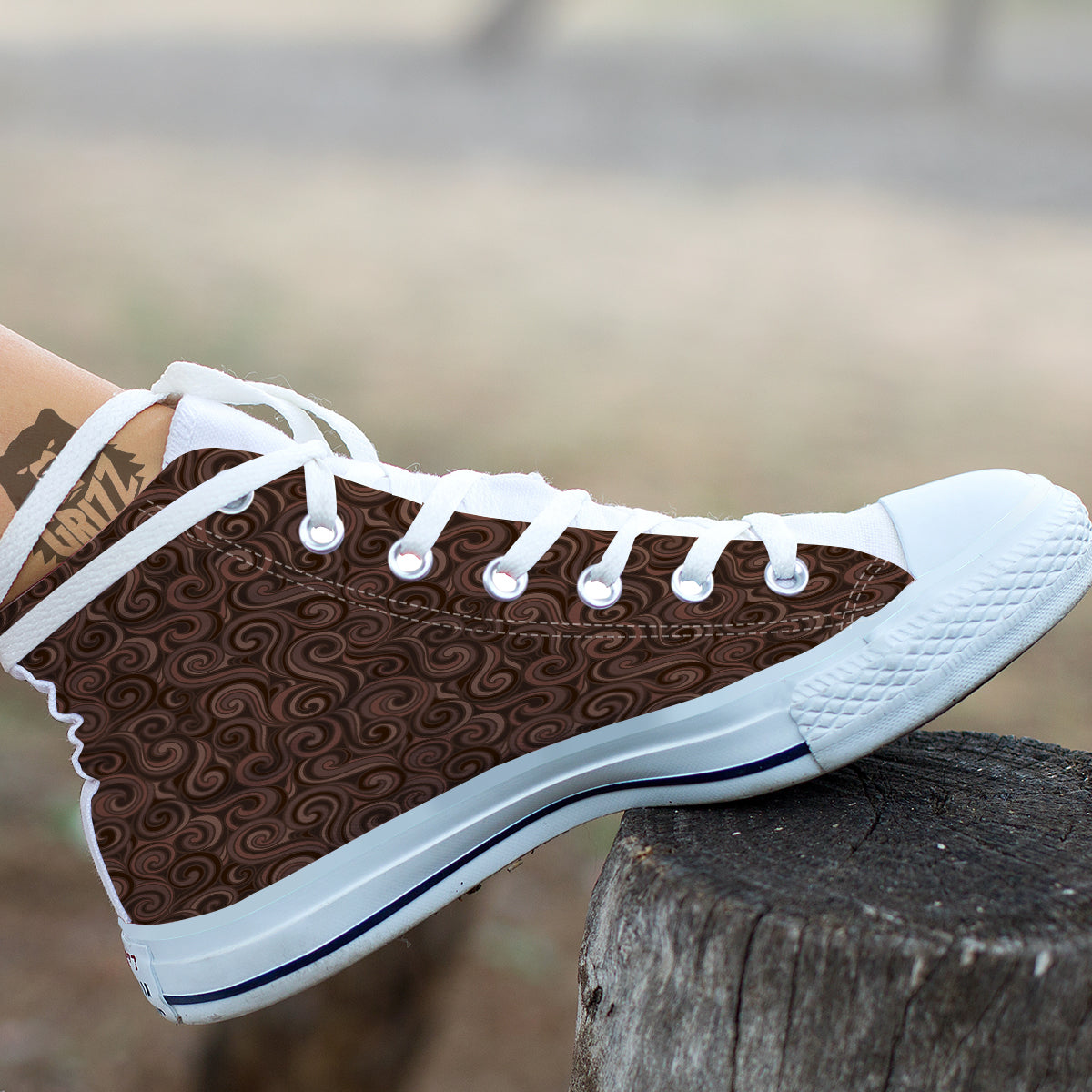 Chocolate Texture Brown Print Pattern White High Top Shoes-grizzshop