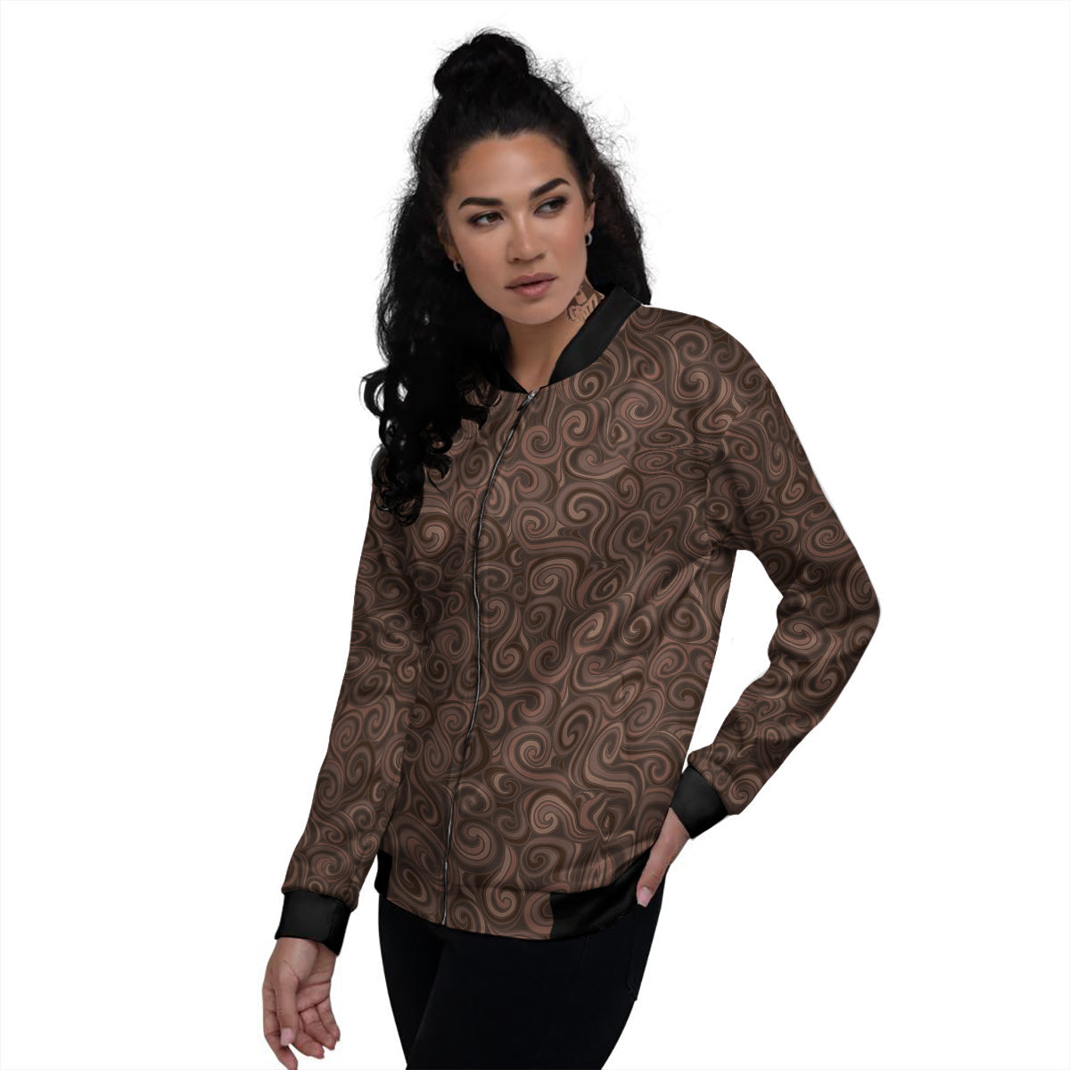 Chocolate Texture Brown Print Pattern Women's Bomber Jacket-grizzshop