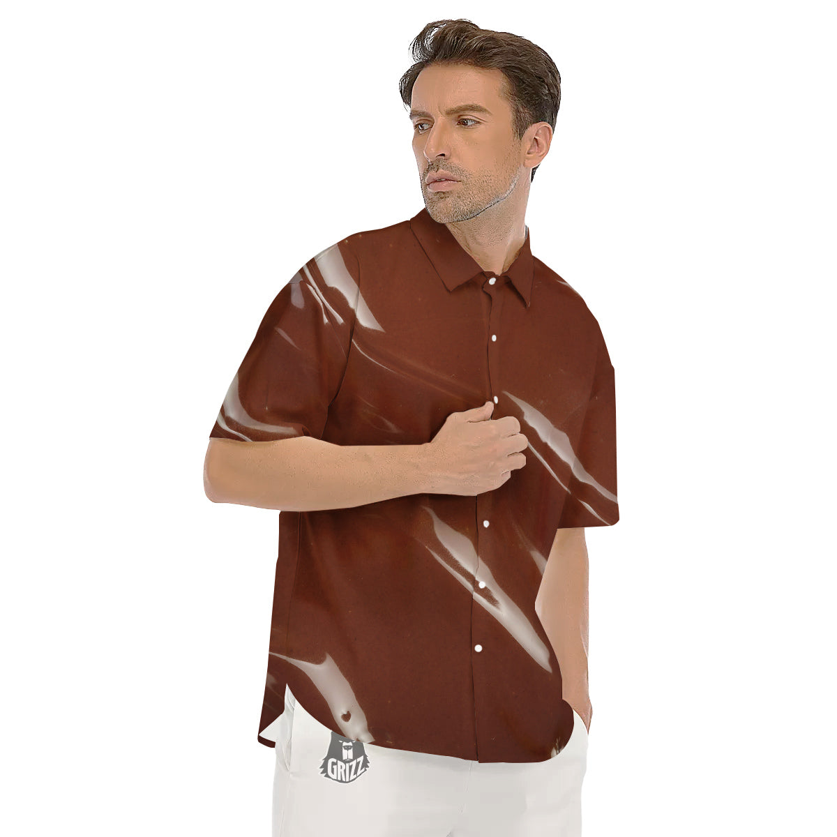 Chocolate Texture Print Men's Short Sleeve Shirts-grizzshop