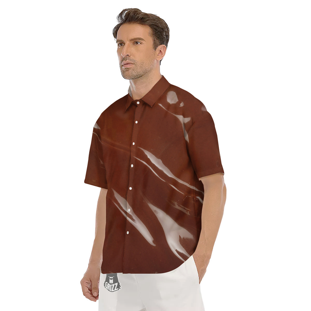 Chocolate Texture Print Men's Short Sleeve Shirts-grizzshop