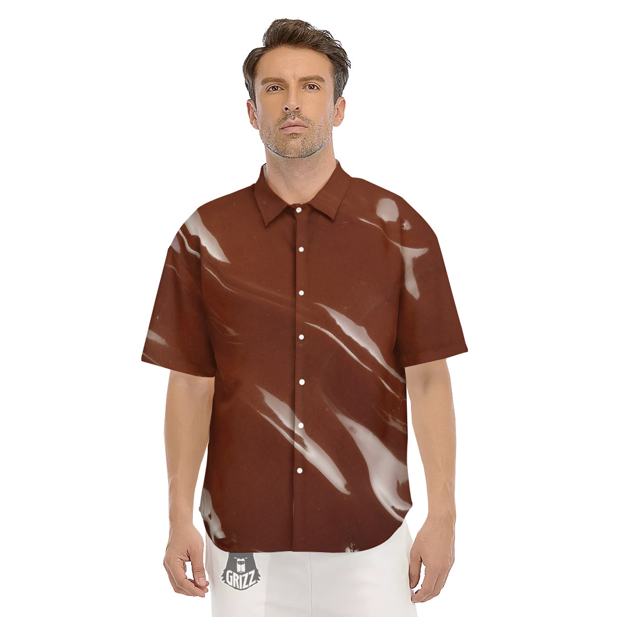 Chocolate Texture Print Men's Short Sleeve Shirts-grizzshop