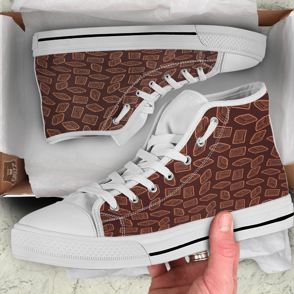 Chocolate Vintage Print Pattern White High Top Shoes-grizzshop