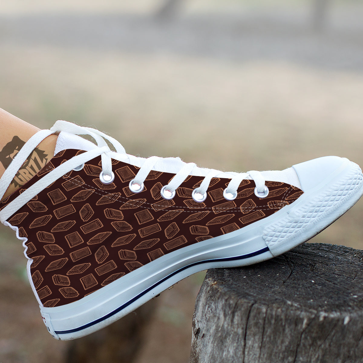 Chocolate Vintage Print Pattern White High Top Shoes-grizzshop