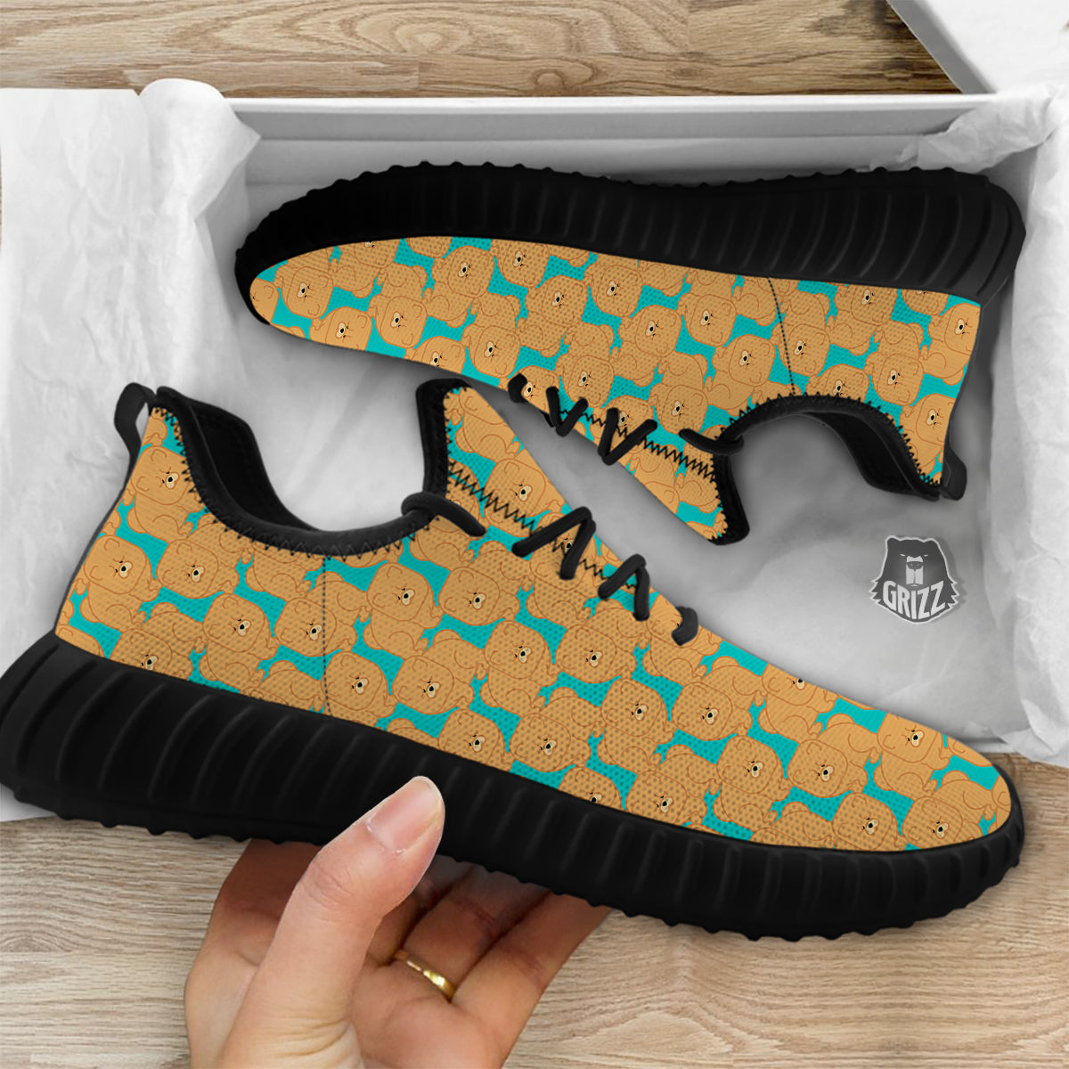 Chow chow And Blue Print Pattern Black Walking Shoes-grizzshop