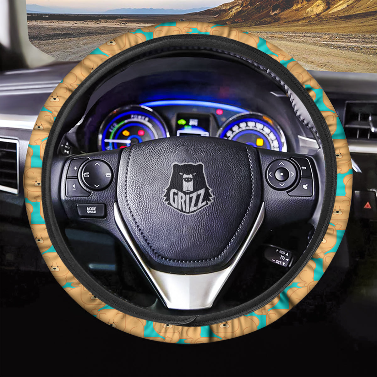 Chow chow And Blue Print Pattern Car Steering Wheel Cover-grizzshop