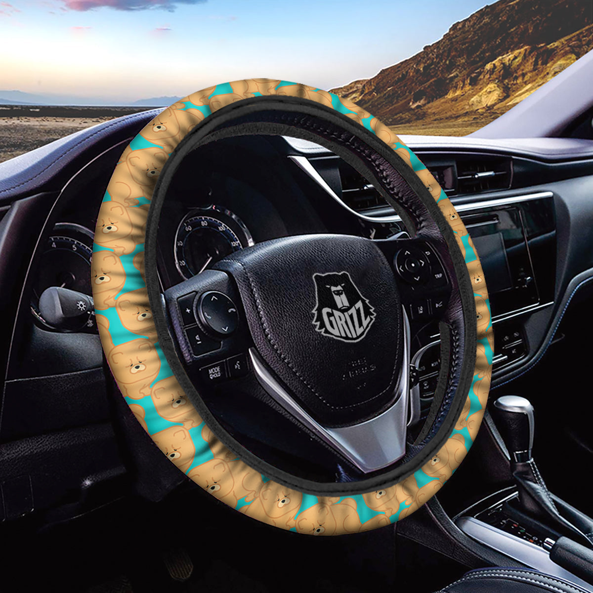 Chow chow And Blue Print Pattern Car Steering Wheel Cover-grizzshop