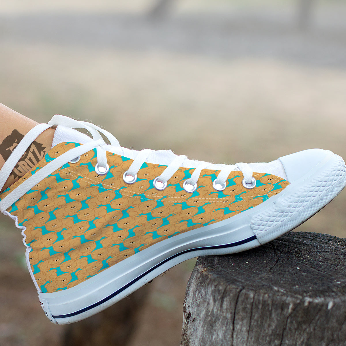 Chow chow And Blue Print Pattern White High Top Shoes-grizzshop