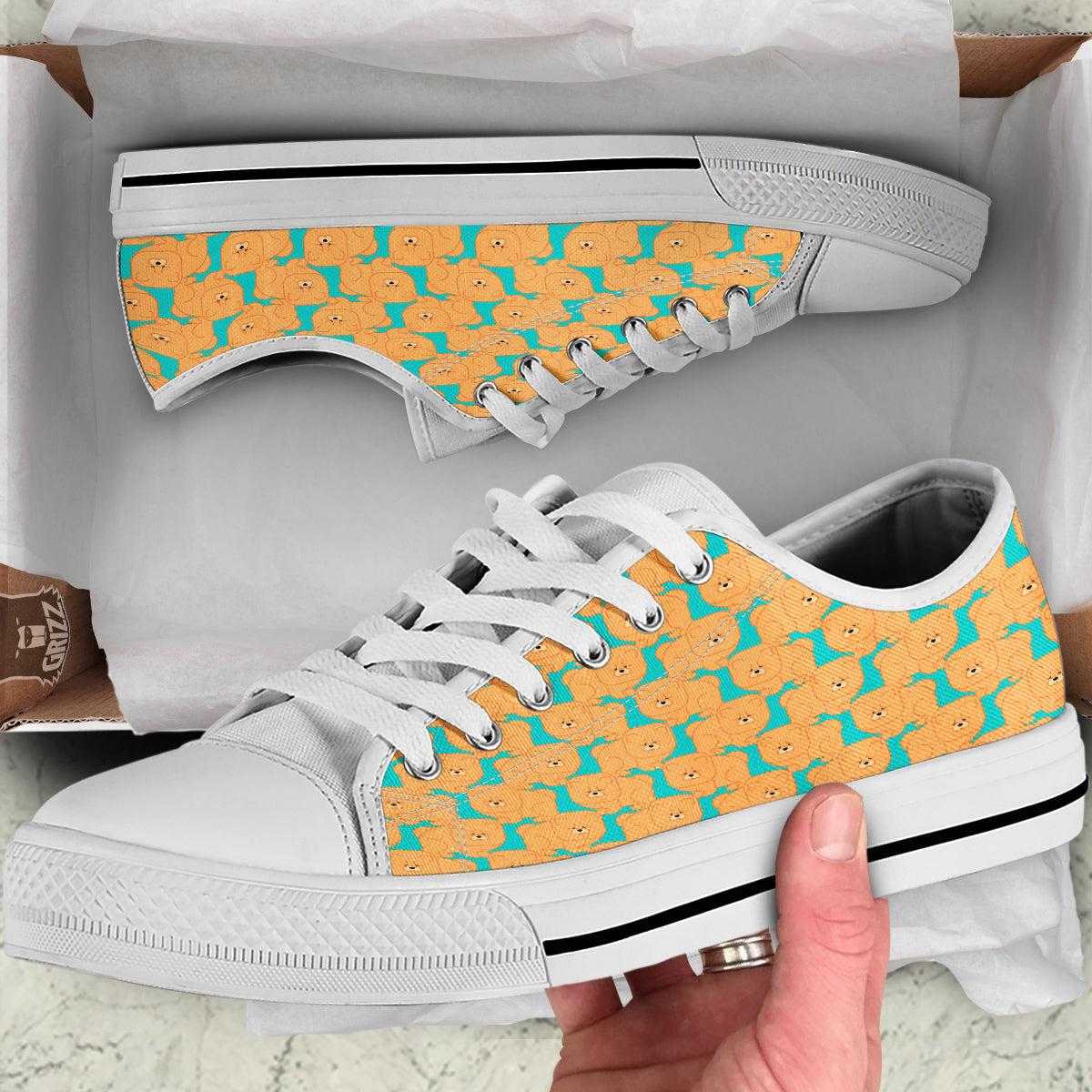 Chow chow And Blue Print Pattern White Low Top Shoes-grizzshop