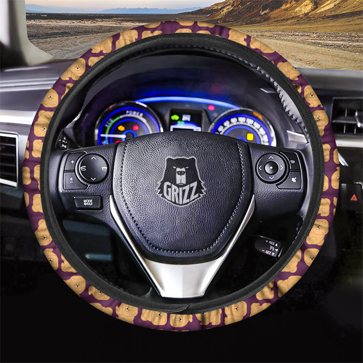 Chow chow And Purple Print Pattern Car Steering Wheel Cover-grizzshop