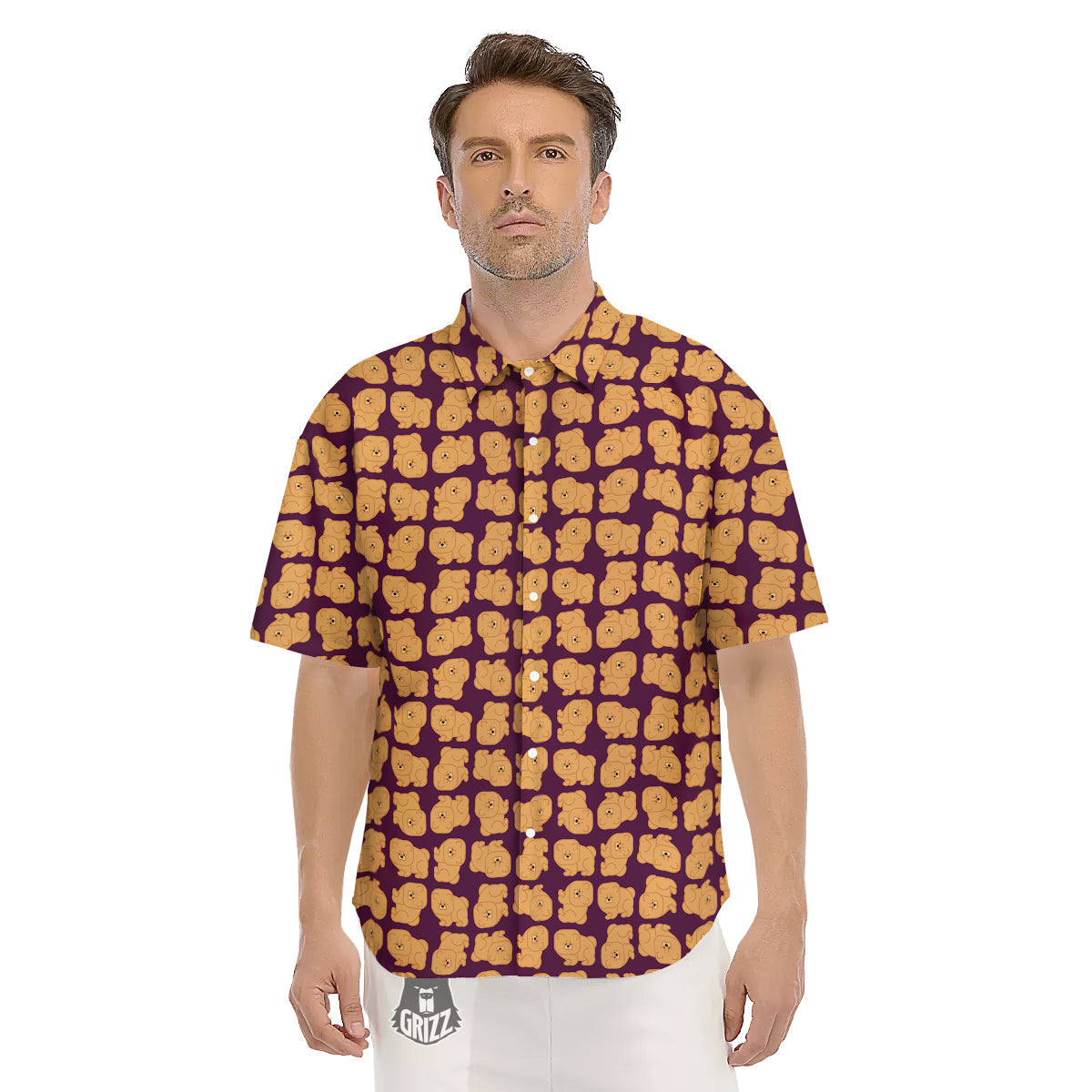 Chow chow And Purple Print Pattern Men's Short Sleeve Shirts-grizzshop