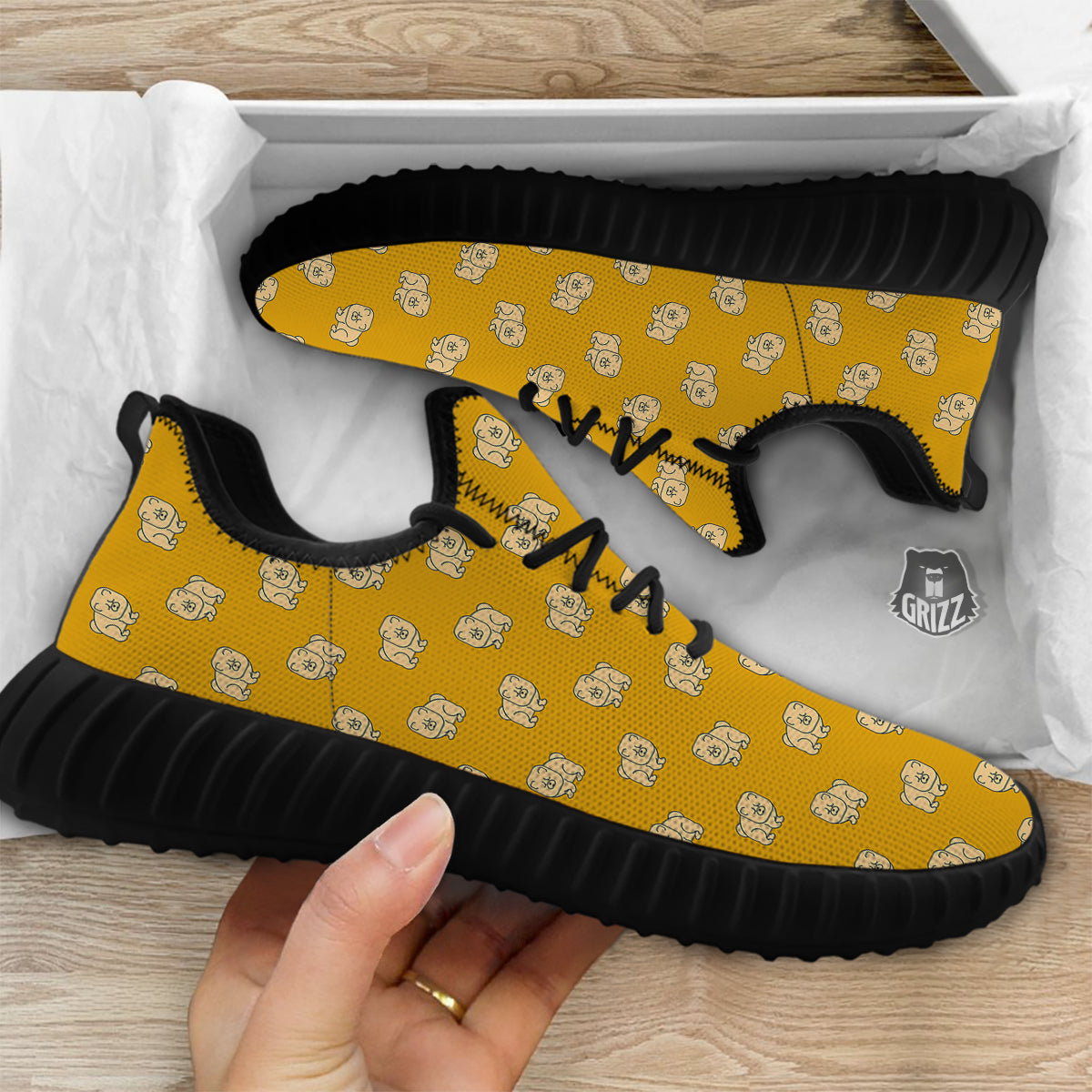 Chow chow And Yellow Print Pattern Black Walking Shoes-grizzshop