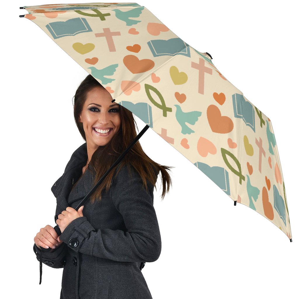 Christian Bible Pattern Print Automatic Foldable Umbrella-grizzshop