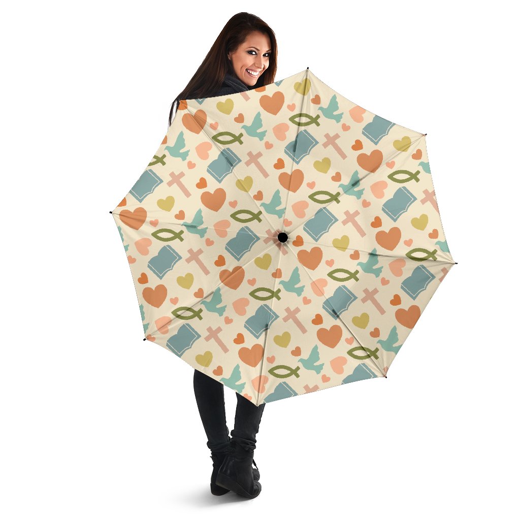 Christian Bible Pattern Print Automatic Foldable Umbrella-grizzshop