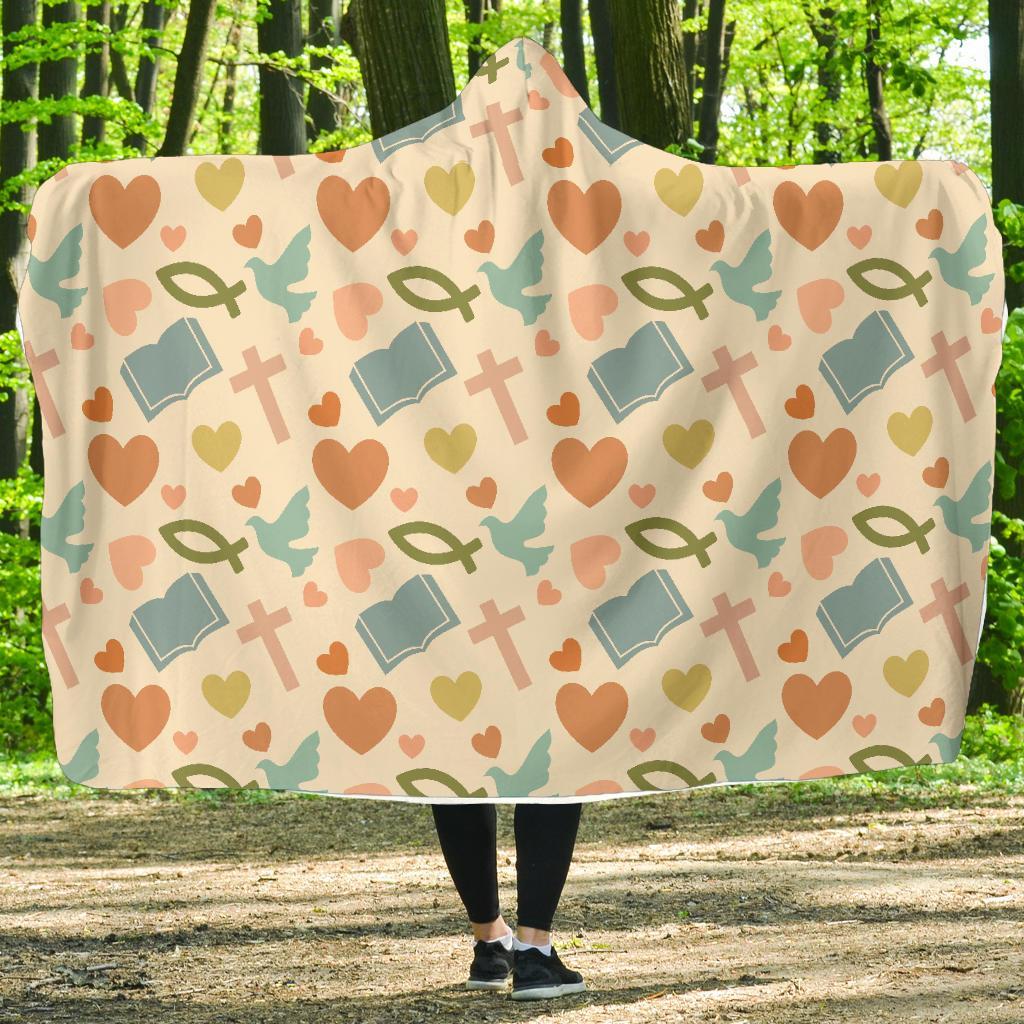 Christian Bible Pattern Print Hooded Blanket-grizzshop