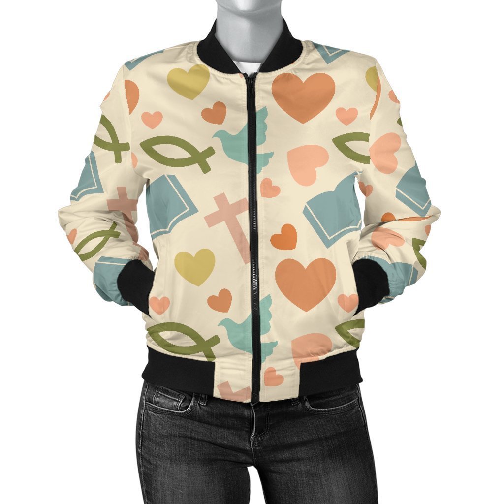 Christian Bible Pattern Print Women Casual Bomber Jacket-grizzshop