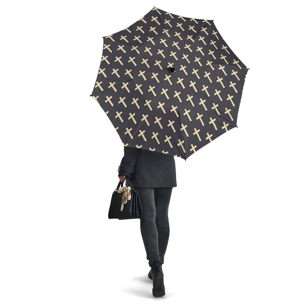 Christian Cross Pattern Print Automatic Foldable Umbrella-grizzshop