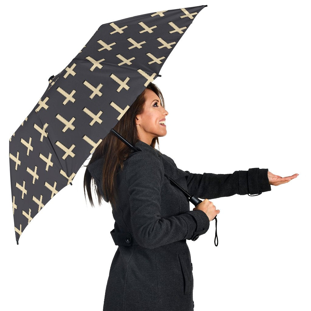 Christian Cross Pattern Print Automatic Foldable Umbrella-grizzshop
