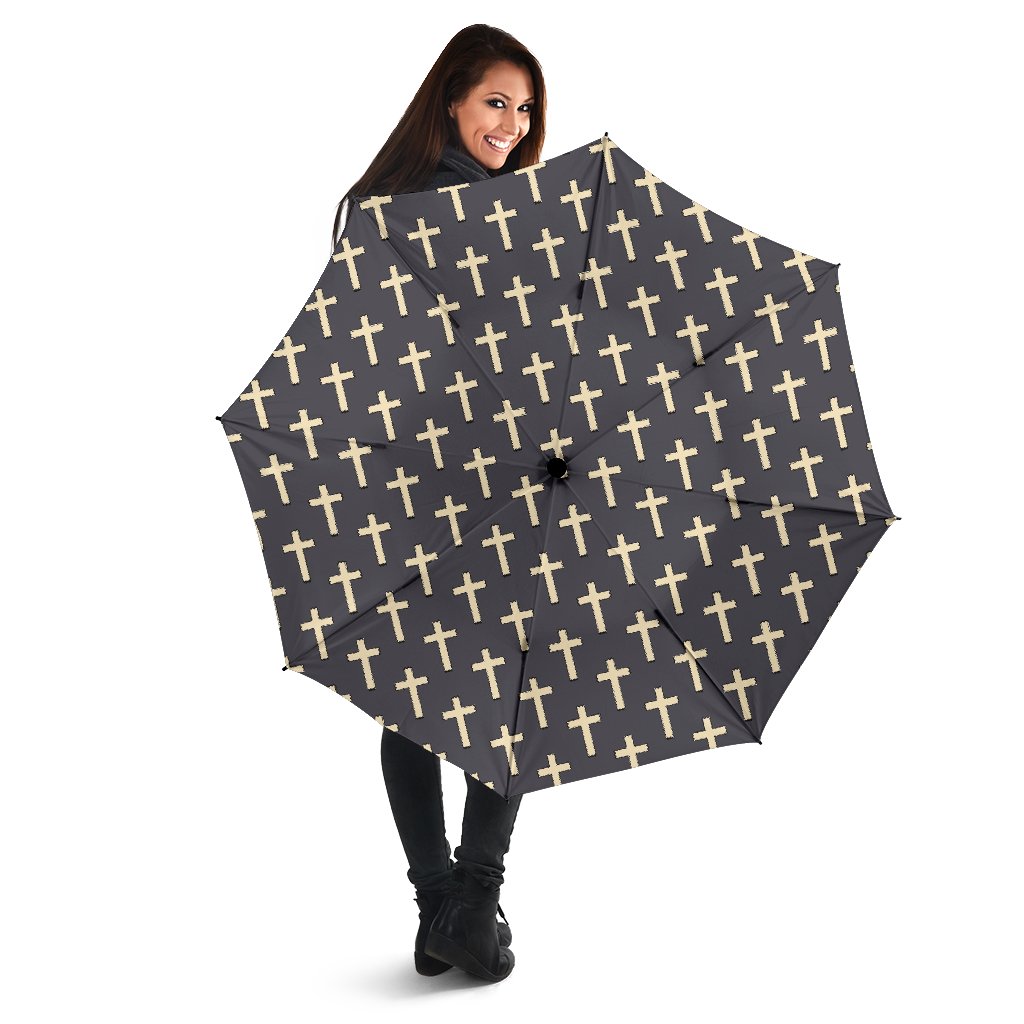 Christian Cross Pattern Print Automatic Foldable Umbrella-grizzshop