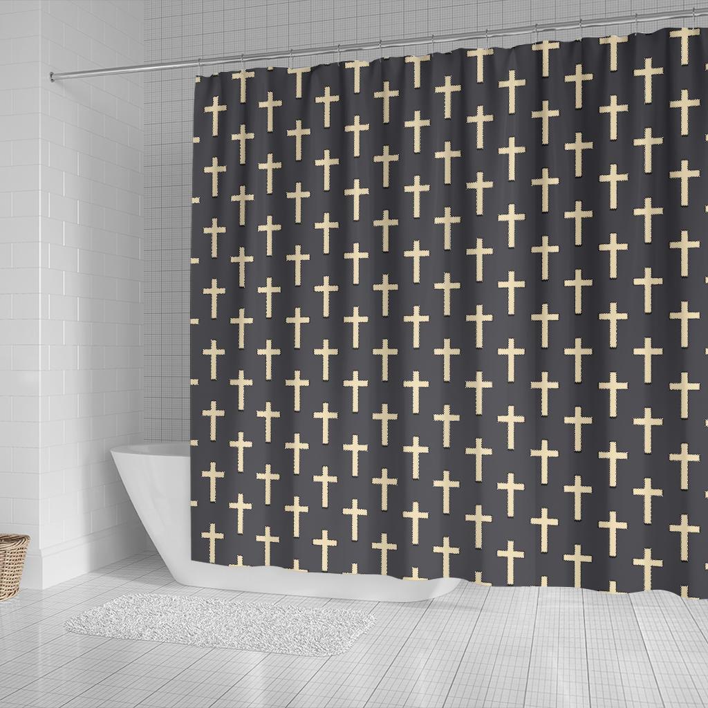 Christian Cross Pattern Print Bathroom Shower Curtain-grizzshop