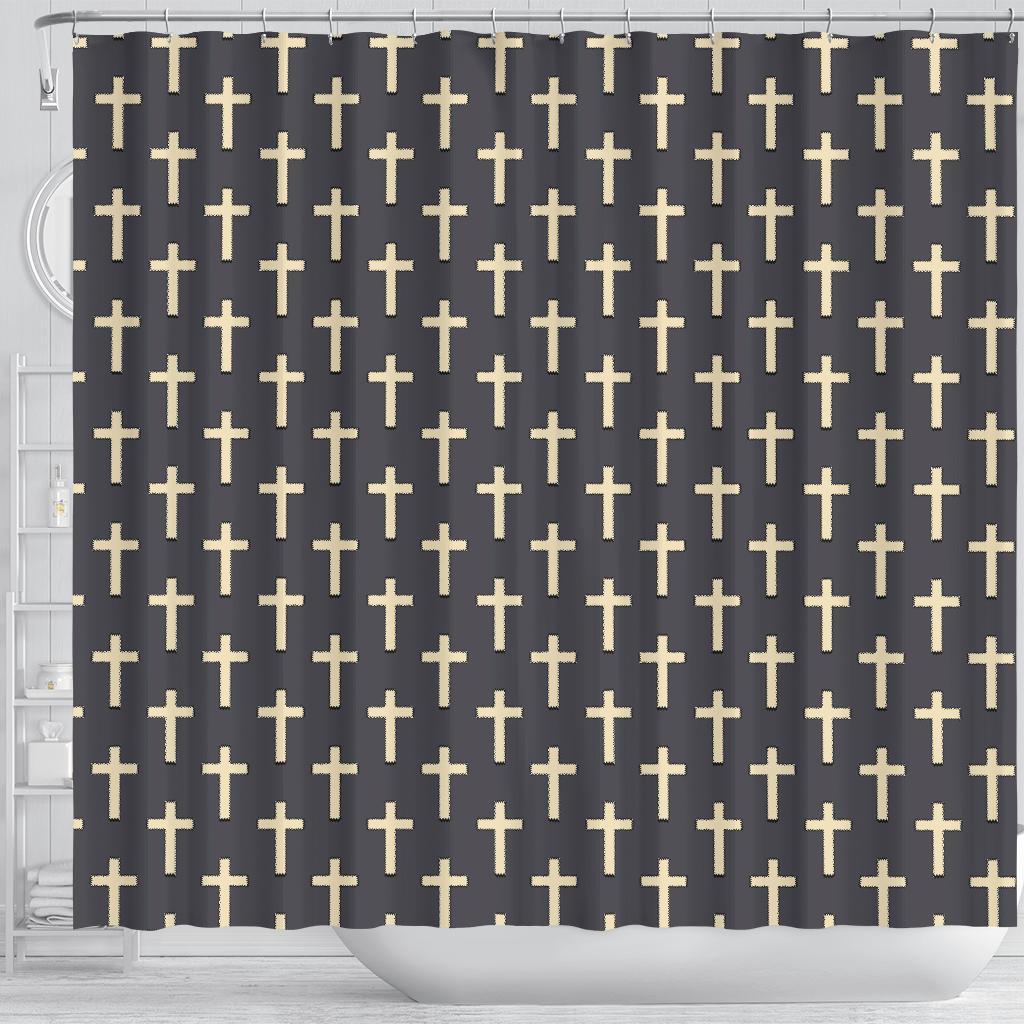 Christian Cross Pattern Print Bathroom Shower Curtain-grizzshop