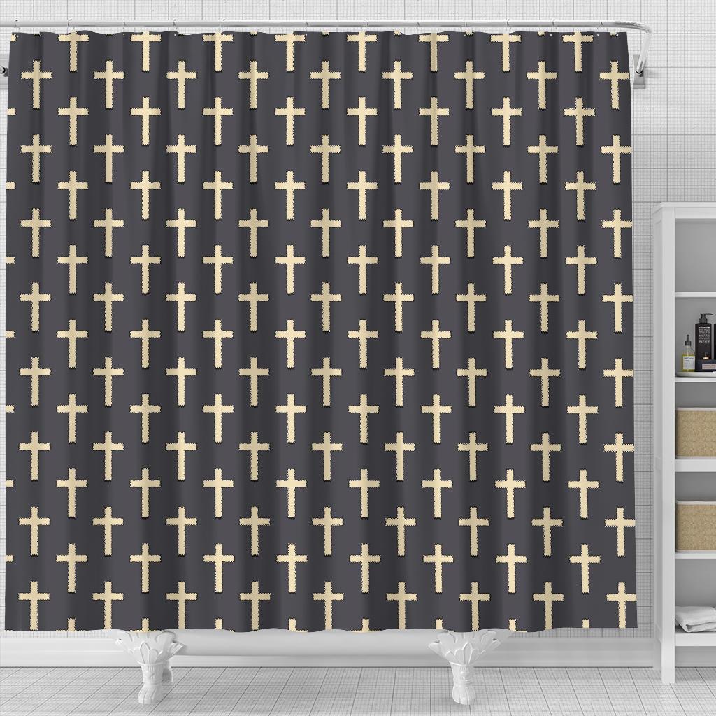 Christian Cross Pattern Print Bathroom Shower Curtain-grizzshop