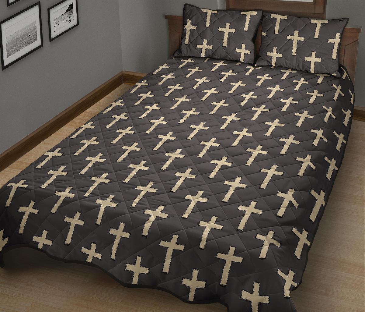 Christian Cross Pattern Print Bed Set Quilt-grizzshop