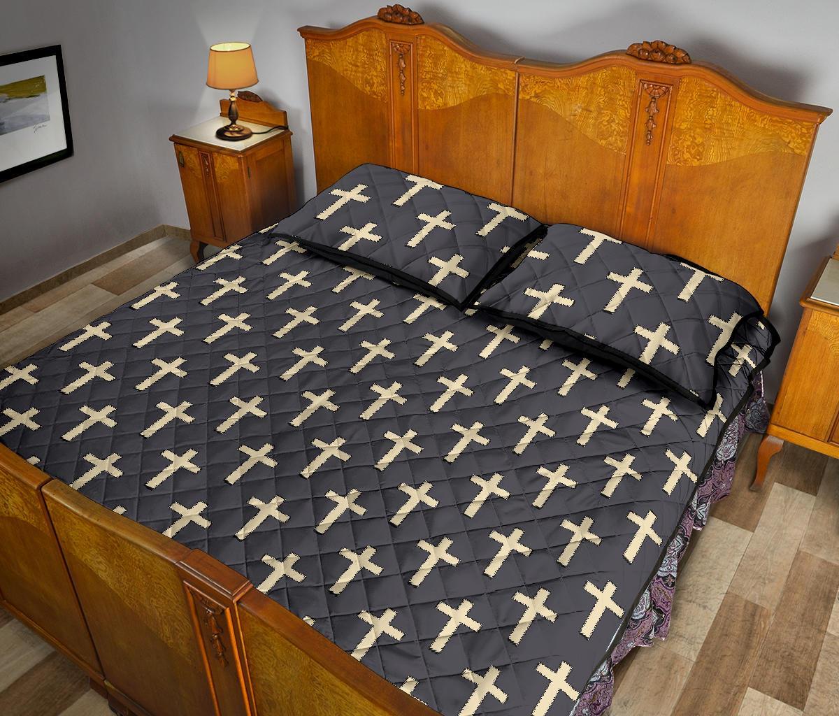 Christian Cross Pattern Print Bed Set Quilt-grizzshop