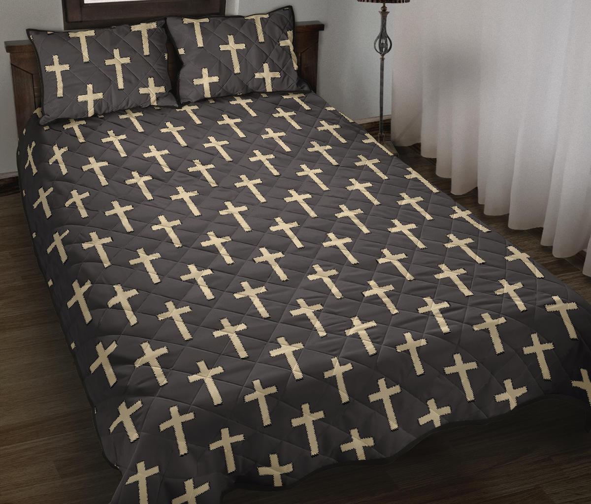 Christian Cross Pattern Print Bed Set Quilt-grizzshop