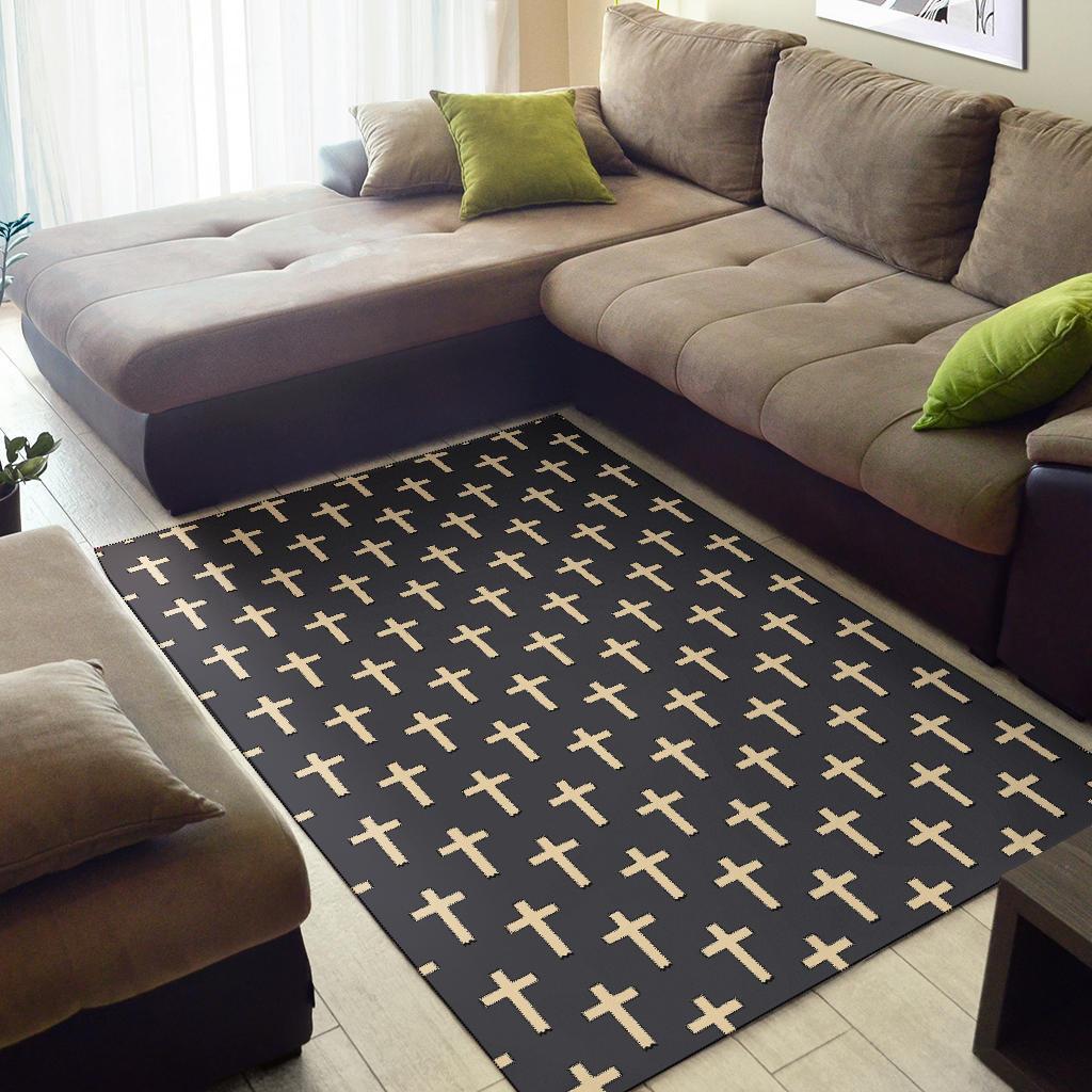 Christian Cross Pattern Print Floor Mat-grizzshop