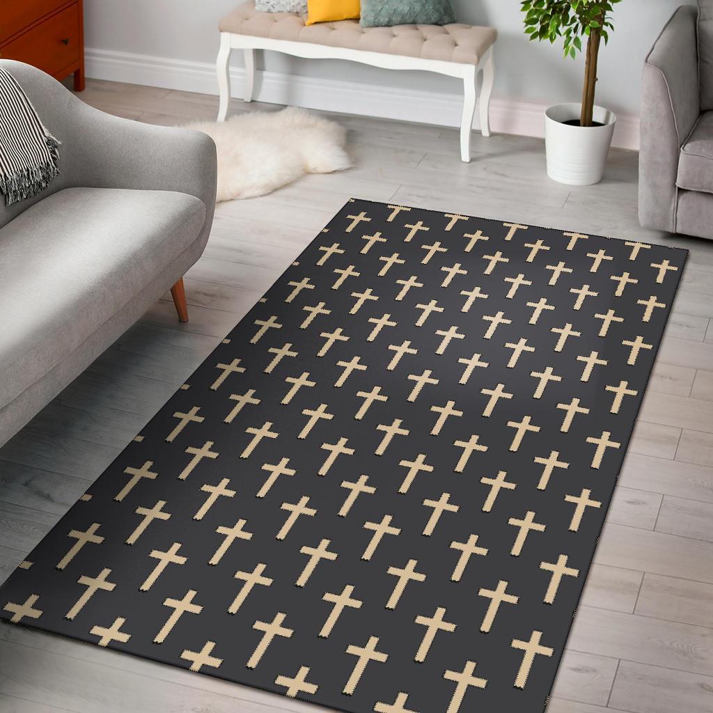 Christian Cross Pattern Print Floor Mat-grizzshop