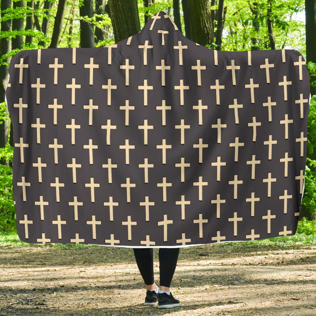 Christian Cross Pattern Print Hooded Blanket-grizzshop