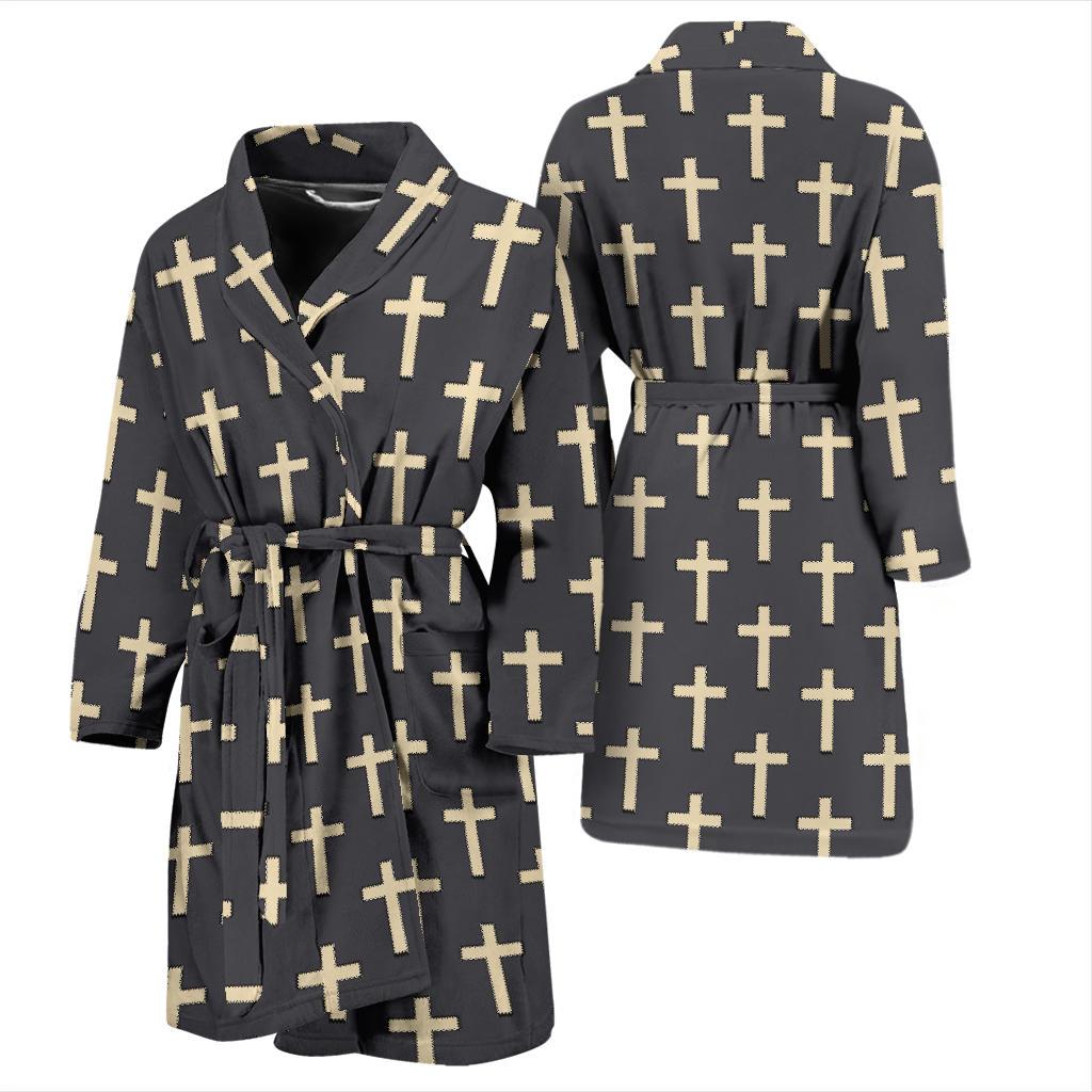 Christian Cross Pattern Print Men Long Robe-grizzshop