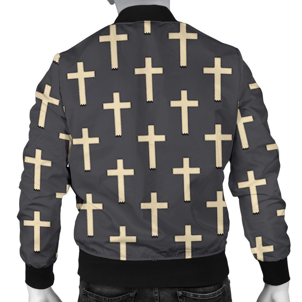 Christian Cross Pattern Print Men's Bomber Jacket-grizzshop