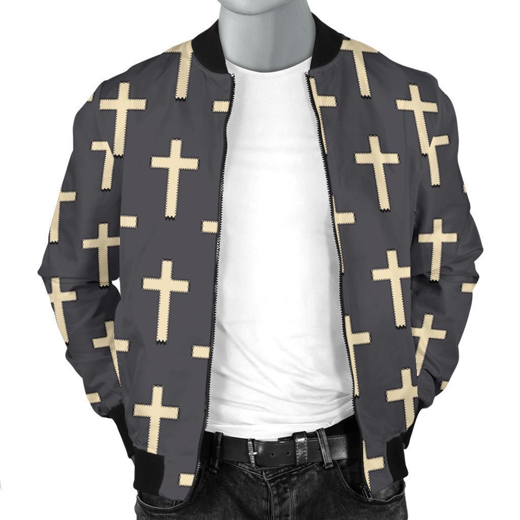 Christian Cross Pattern Print Men's Bomber Jacket-grizzshop