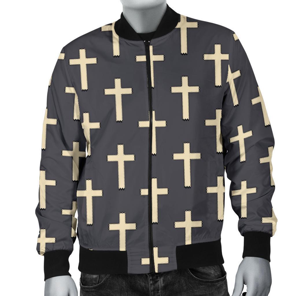 Christian Cross Pattern Print Men's Bomber Jacket-grizzshop