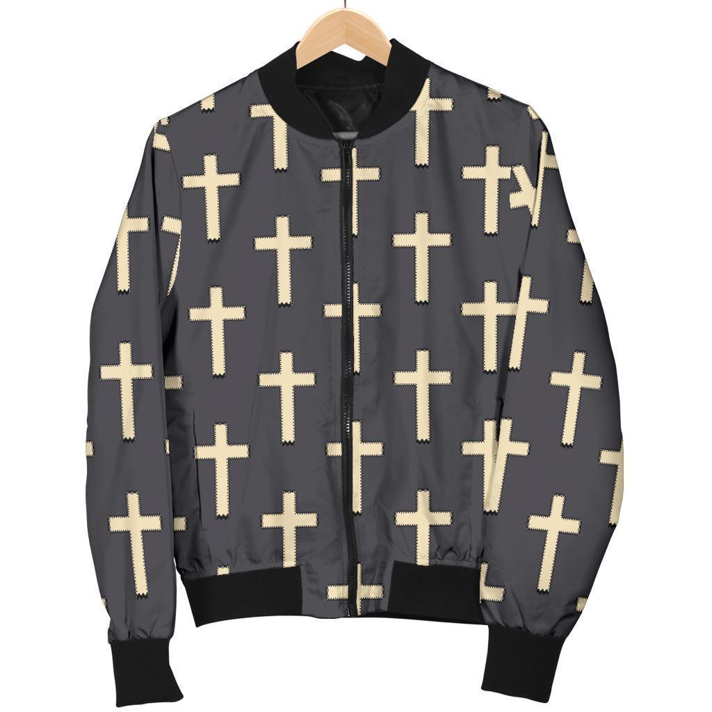 Christian Cross Pattern Print Men's Bomber Jacket-grizzshop