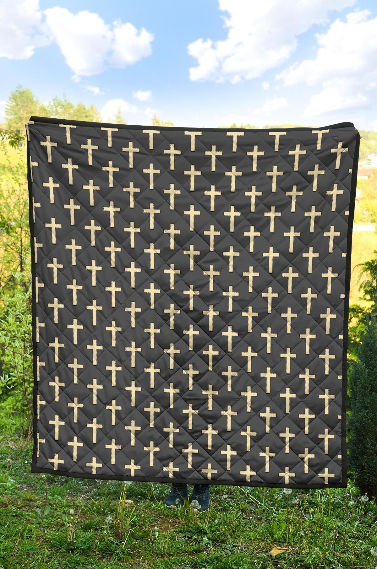 Christian Cross Pattern Print Quilt-grizzshop