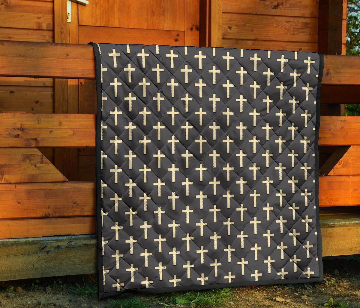 Christian Cross Pattern Print Quilt-grizzshop