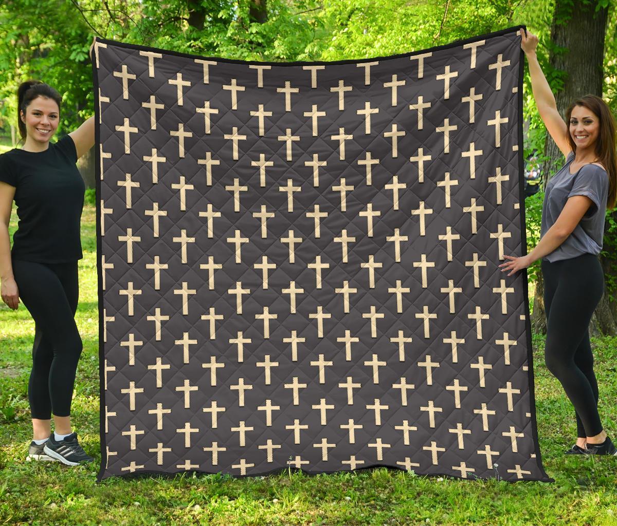 Christian Cross Pattern Print Quilt-grizzshop