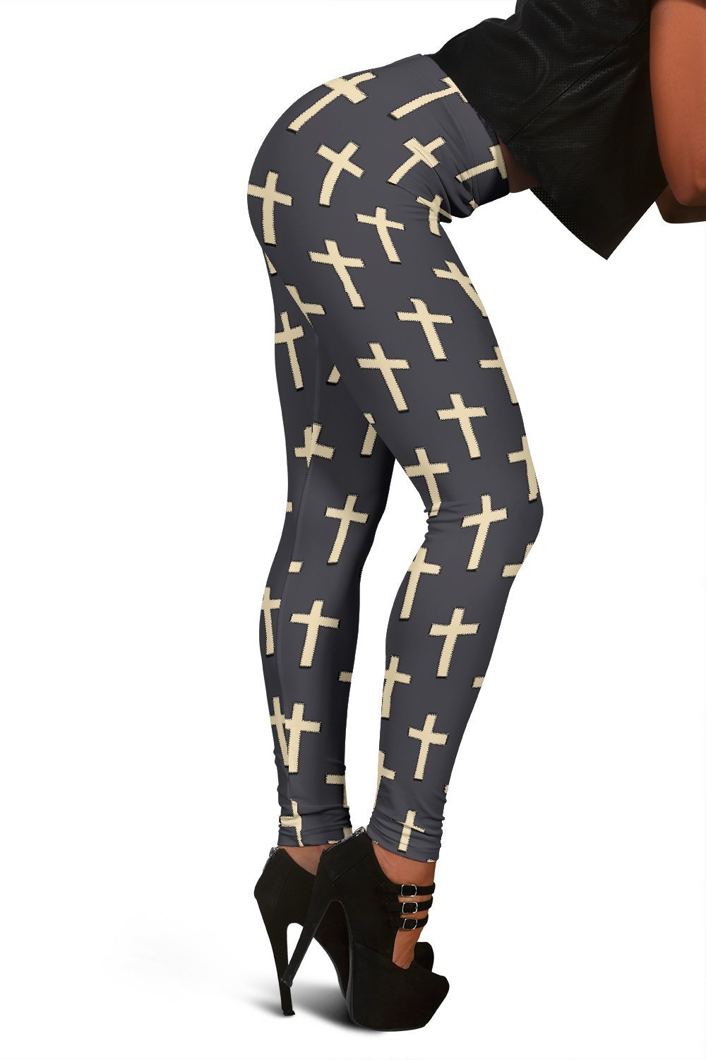 Christian Cross Pattern Print Women Leggings-grizzshop