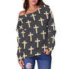 Christian Cross Pattern Print Women Off Shoulder Sweatshirt-grizzshop