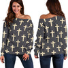 Christian Cross Pattern Print Women Off Shoulder Sweatshirt-grizzshop