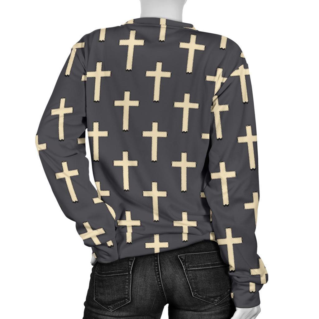 Christian Cross Pattern Print Women's Sweatshirt-grizzshop